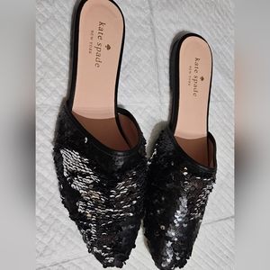 Kate Spade Black Silver Sequin Mules